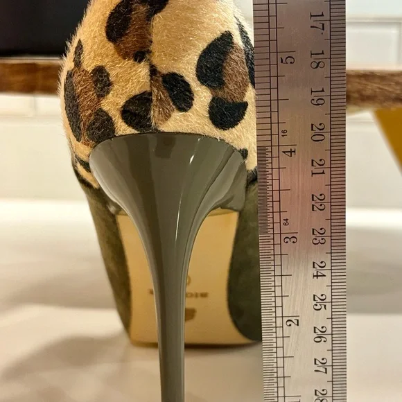 Elegant Olive Green Stiletto Heels with Leopard Print - Sz UK 38/US 7 - Picture 5 of 8